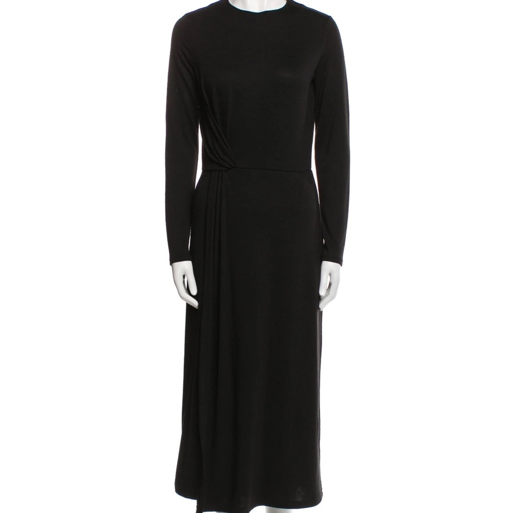 NWT Vince Black Long-Sleeve Midi Dress with Side Drape